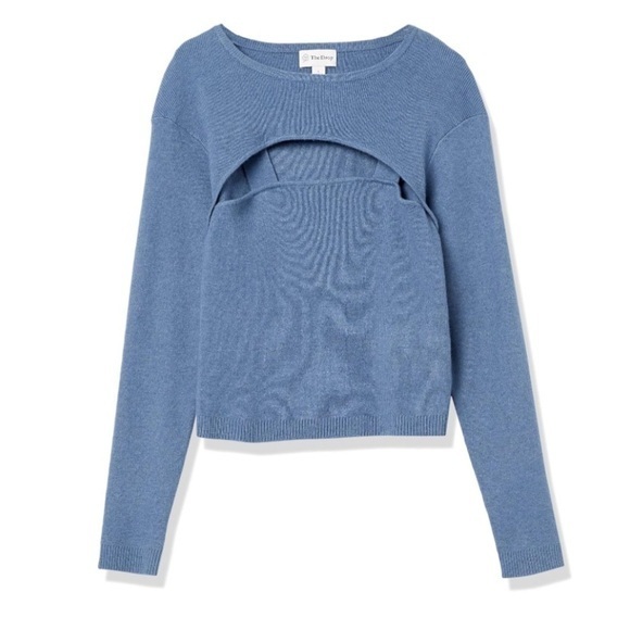 The Drop Women's Nomi Cropped Sweater Top Womens Size Medium Blue - Picture 1 of 12